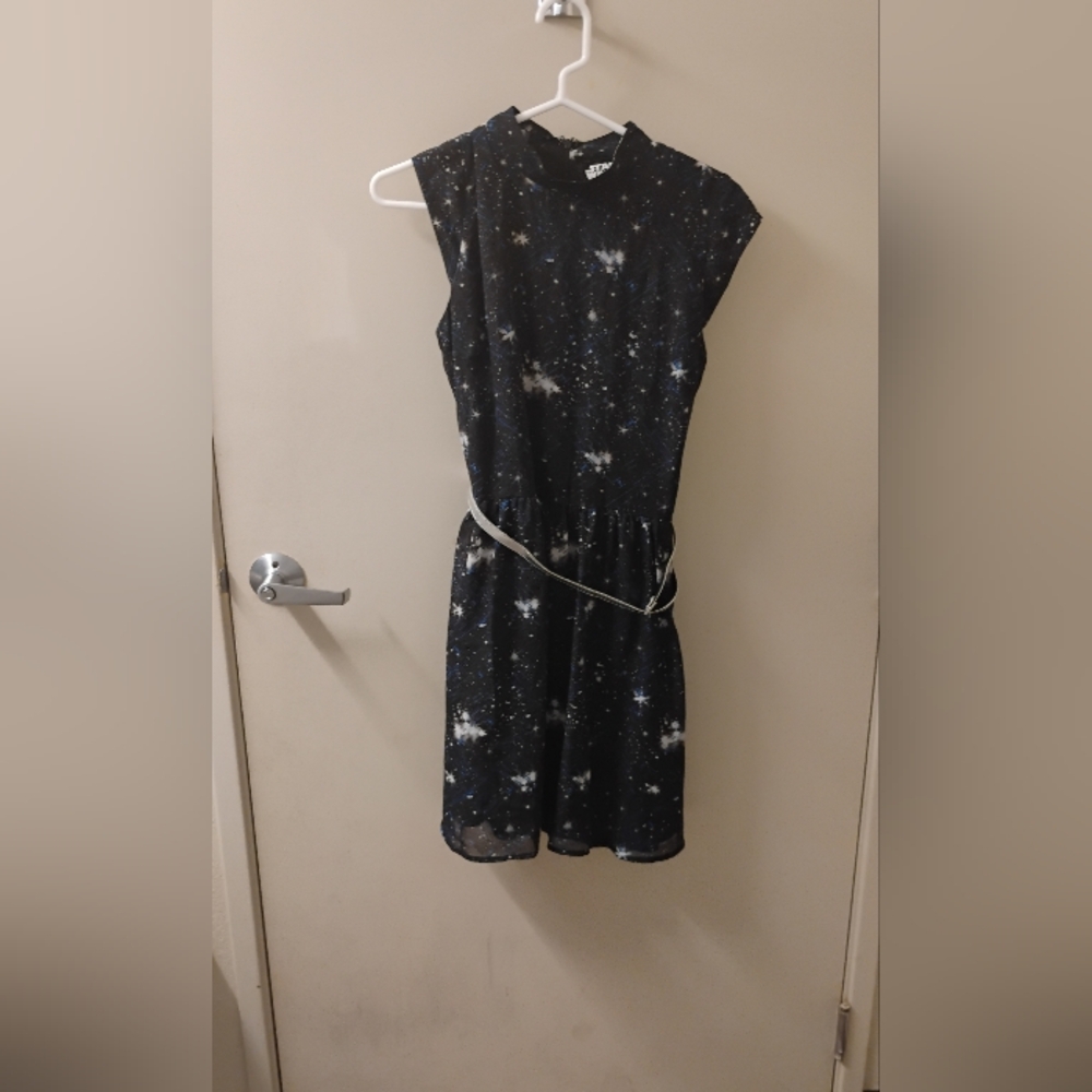 Star Wars Women's Galaxy Print Mock Neck Belted Mini Dress Fits XS-S